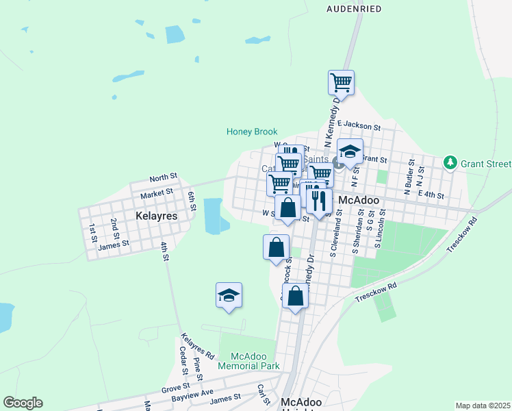 map of restaurants, bars, coffee shops, grocery stores, and more near 243 West Sherman Street in McAdoo