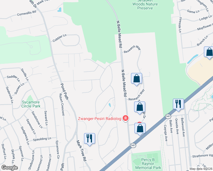 map of restaurants, bars, coffee shops, grocery stores, and more near 36 Field House Avenue in Setauket- East Setauket