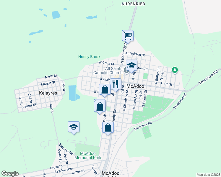 map of restaurants, bars, coffee shops, grocery stores, and more near 41 South Hancock Street in McAdoo