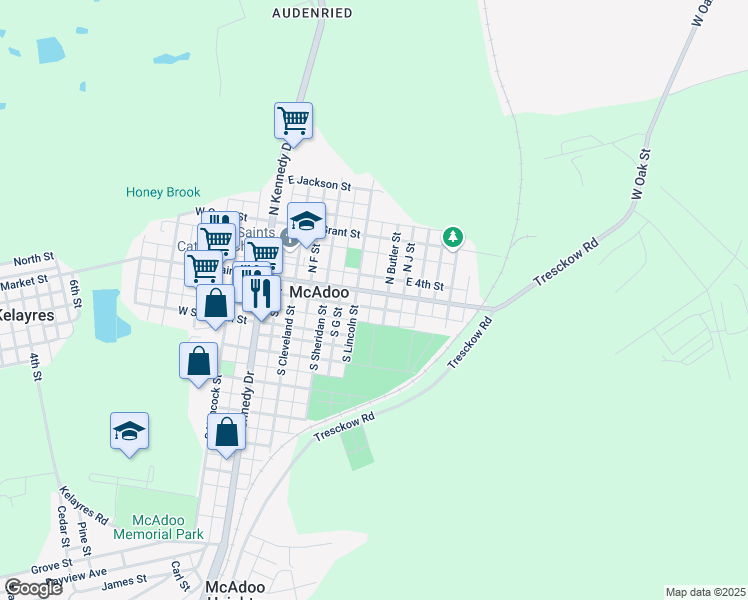 map of restaurants, bars, coffee shops, grocery stores, and more near 314-316 East Blaine Street in McAdoo