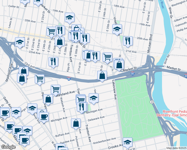 map of restaurants, bars, coffee shops, grocery stores, and more near 684 East 34th Street in Paterson