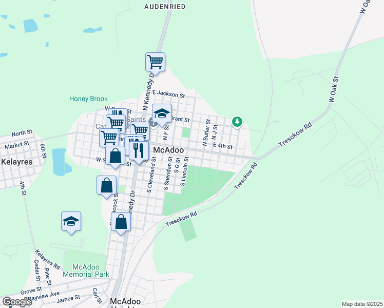 map of restaurants, bars, coffee shops, grocery stores, and more near 306 East Blaine Street in McAdoo