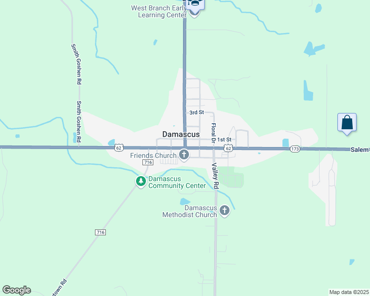 map of restaurants, bars, coffee shops, grocery stores, and more near Morris Street in Damascus
