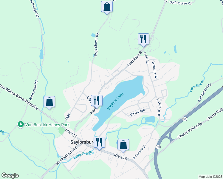 map of restaurants, bars, coffee shops, grocery stores, and more near 130 East Fork Road in Saylorsburg