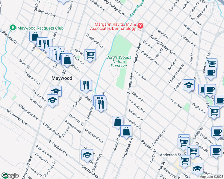 map of restaurants, bars, coffee shops, grocery stores, and more near 486 West Lookout Avenue in Hackensack