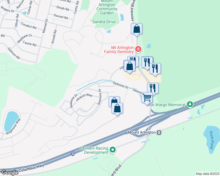 map of restaurants, bars, coffee shops, grocery stores, and more near 18 Primrose Lane in Mount Arlington