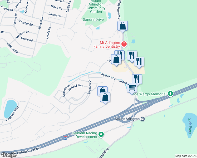 map of restaurants, bars, coffee shops, grocery stores, and more near 18 Primrose Lane in Mount Arlington