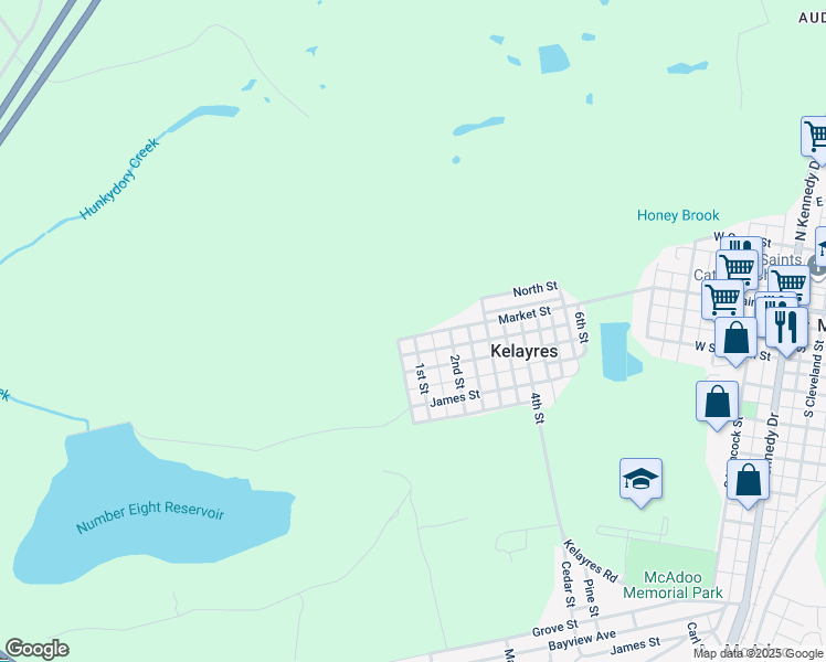 map of restaurants, bars, coffee shops, grocery stores, and more near 3 Market Street in McAdoo