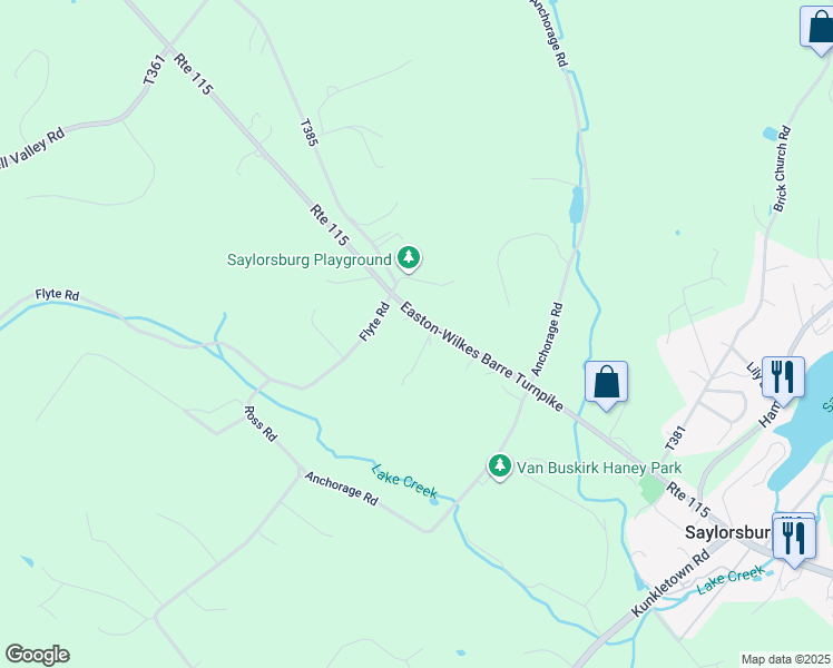 map of restaurants, bars, coffee shops, grocery stores, and more near 1025 Route 115 in Saylorsburg