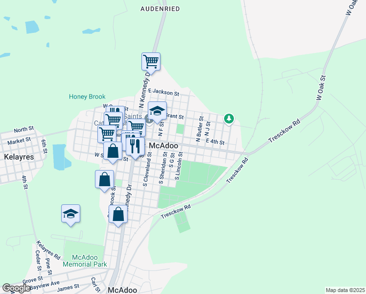 map of restaurants, bars, coffee shops, grocery stores, and more near 322 East Blaine Street in McAdoo