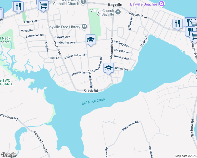 map of restaurants, bars, coffee shops, grocery stores, and more near 13 Holden Lane in Bayville
