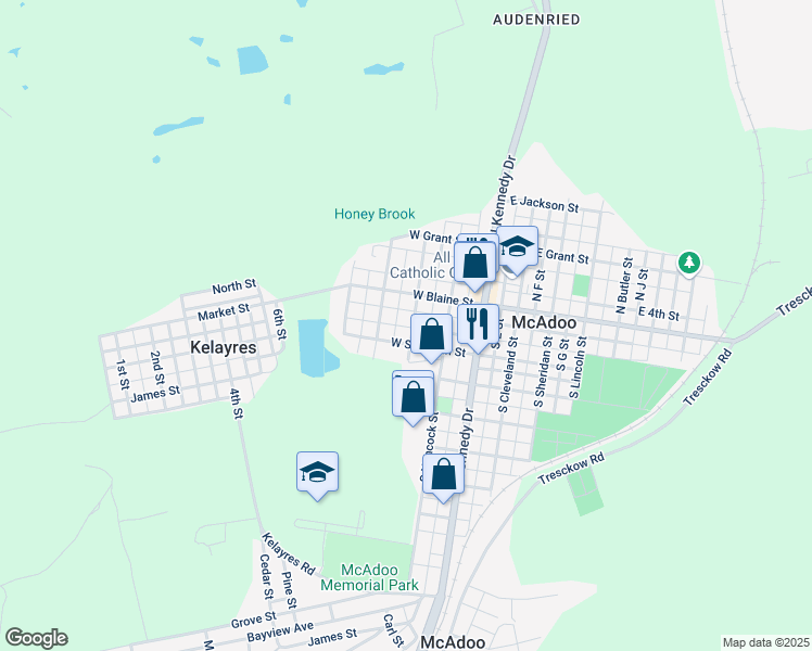map of restaurants, bars, coffee shops, grocery stores, and more near 17 South Logan Street in McAdoo