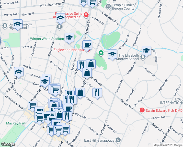 map of restaurants, bars, coffee shops, grocery stores, and more near 285 Engle Street in Englewood