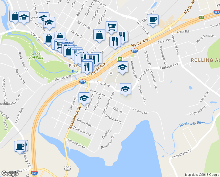 map of restaurants, bars, coffee shops, grocery stores, and more near 314 Lathrop Avenue in Boonton