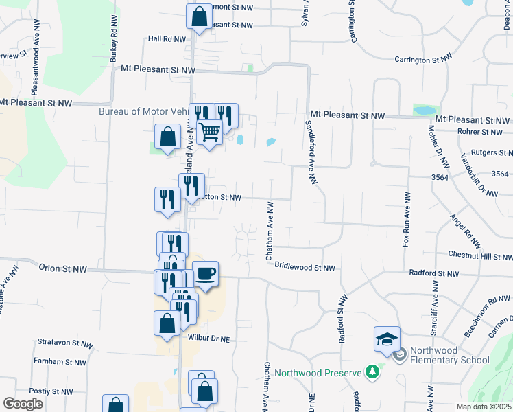 map of restaurants, bars, coffee shops, grocery stores, and more near 7965 Norriton Circle Northwest in North Canton