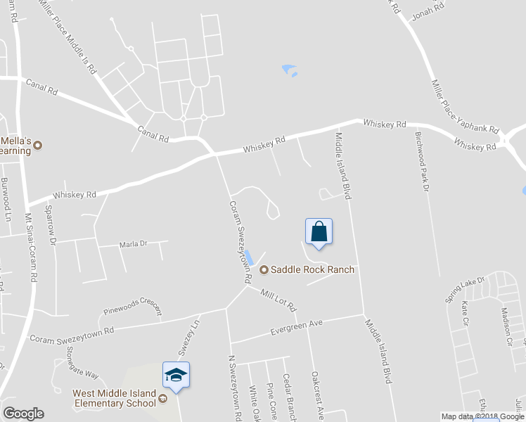 map of restaurants, bars, coffee shops, grocery stores, and more near 54 Country View Lane in Middle Island