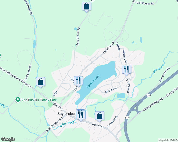 map of restaurants, bars, coffee shops, grocery stores, and more near 130 East Fork Road in Saylorsburg