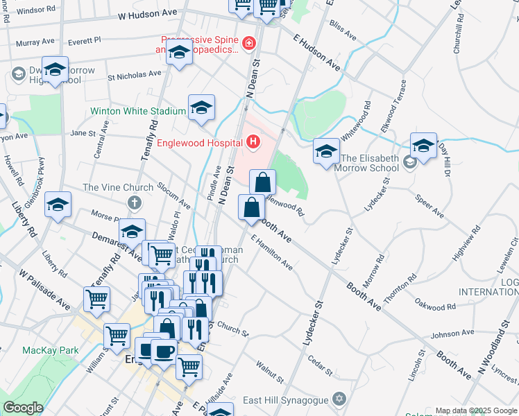 map of restaurants, bars, coffee shops, grocery stores, and more near 275 Engle Street in Englewood