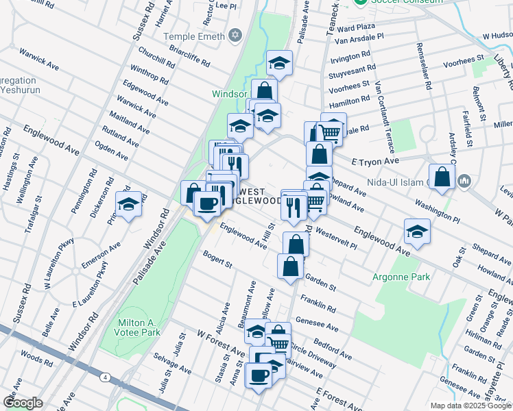 map of restaurants, bars, coffee shops, grocery stores, and more near in Teaneck