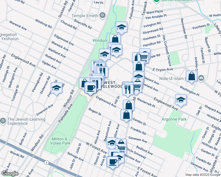 map of restaurants, bars, coffee shops, grocery stores, and more near in Teaneck