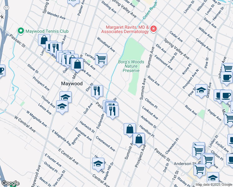 map of restaurants, bars, coffee shops, grocery stores, and more near 486 West Lookout Avenue in Hackensack