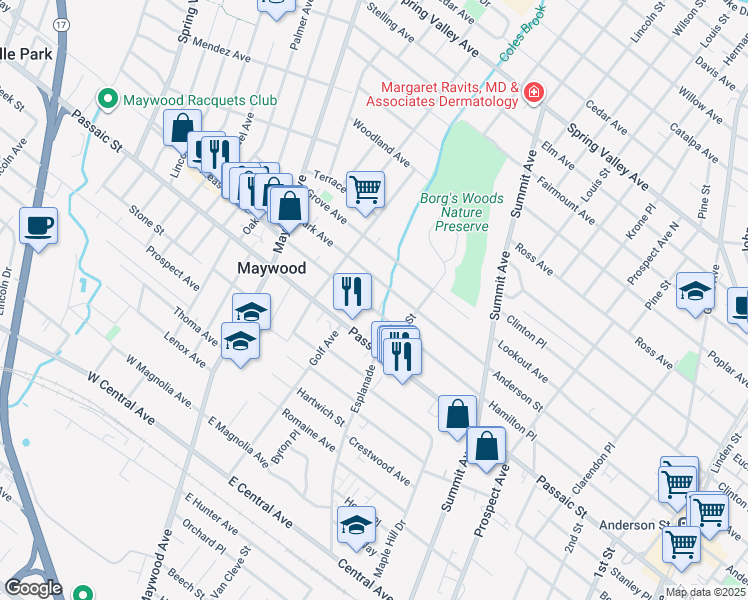 map of restaurants, bars, coffee shops, grocery stores, and more near 103 East Pleasant Avenue in Maywood