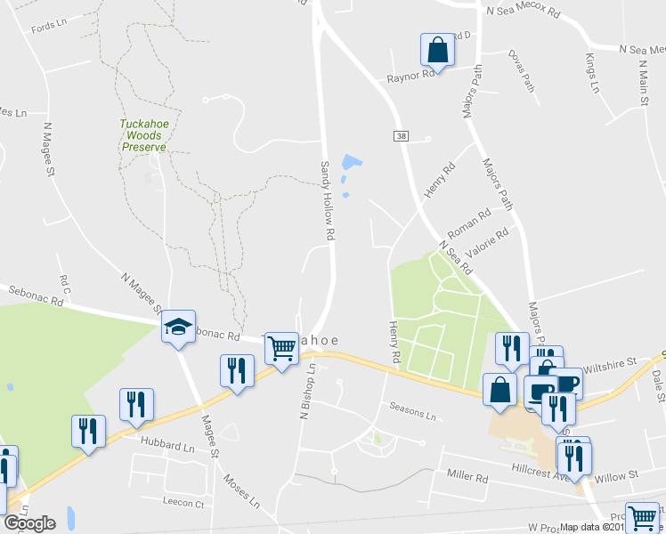 map of restaurants, bars, coffee shops, grocery stores, and more near 81 Sandy Hollow Road in Southampton