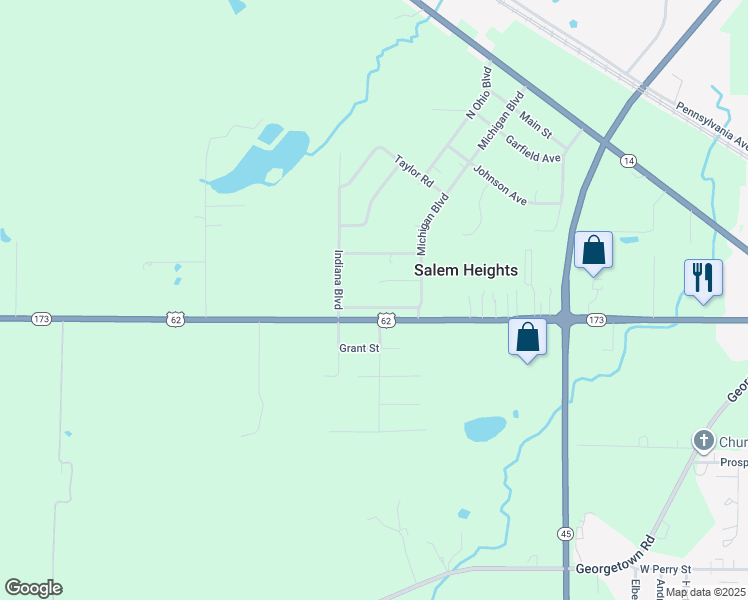 map of restaurants, bars, coffee shops, grocery stores, and more near 1610 State Boulevard in Salem