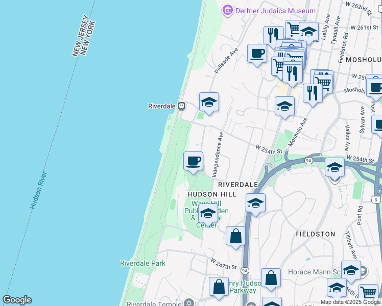 map of restaurants, bars, coffee shops, grocery stores, and more near 5225 Sycamore Avenue in The Bronx