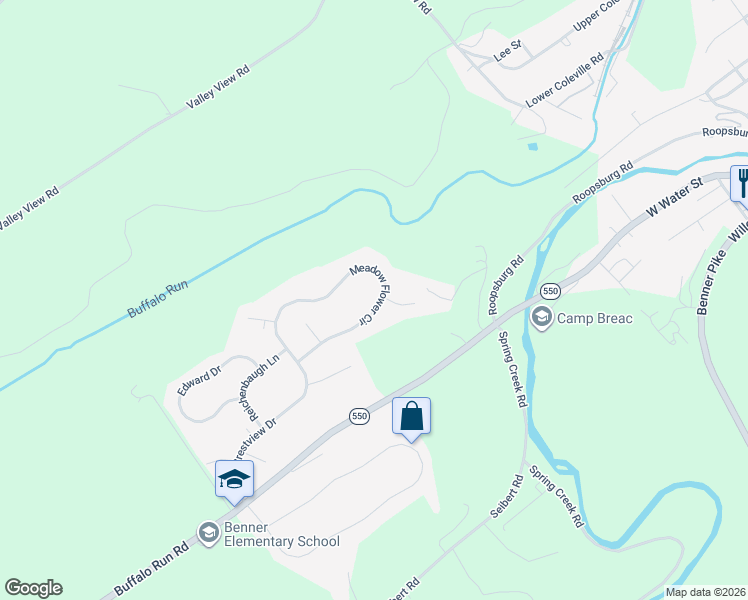map of restaurants, bars, coffee shops, grocery stores, and more near Meadow Flower Cir in Bellefonte