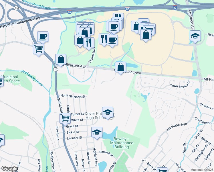 map of restaurants, bars, coffee shops, grocery stores, and more near 570 Mount Pleasant Avenue in Dover