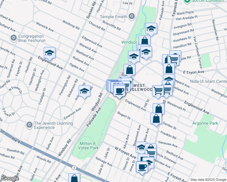 map of restaurants, bars, coffee shops, grocery stores, and more near 1377 Palisade Avenue in Teaneck