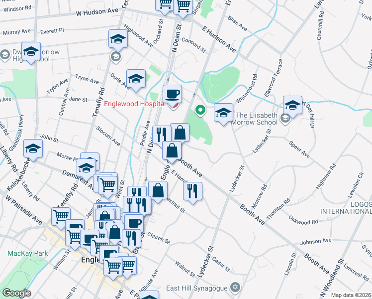 map of restaurants, bars, coffee shops, grocery stores, and more near 285 Engle Street in Englewood