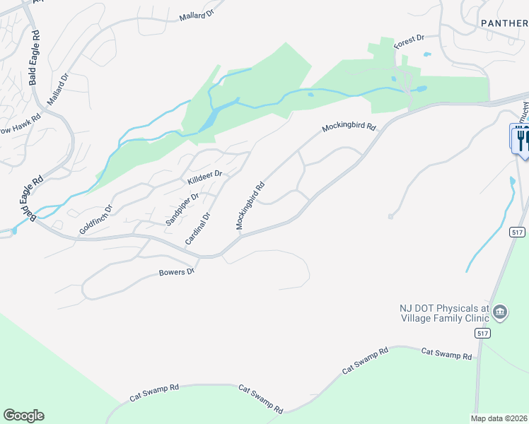map of restaurants, bars, coffee shops, grocery stores, and more near 12 House Wren Road in Hackettstown