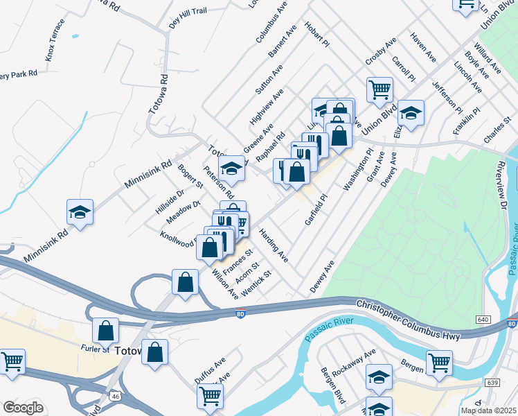 map of restaurants, bars, coffee shops, grocery stores, and more near 515 County Route 646 in Totowa
