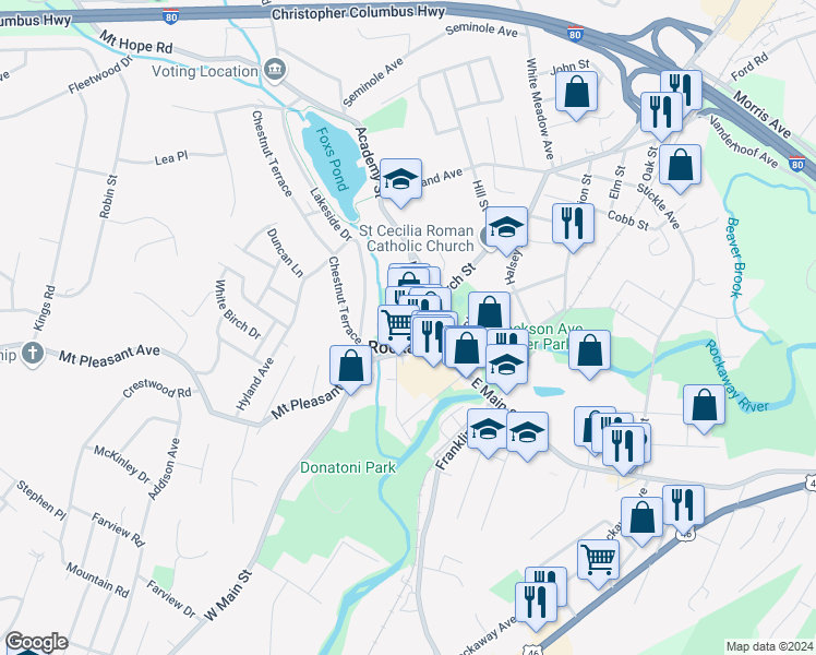 map of restaurants, bars, coffee shops, grocery stores, and more near in Rockaway