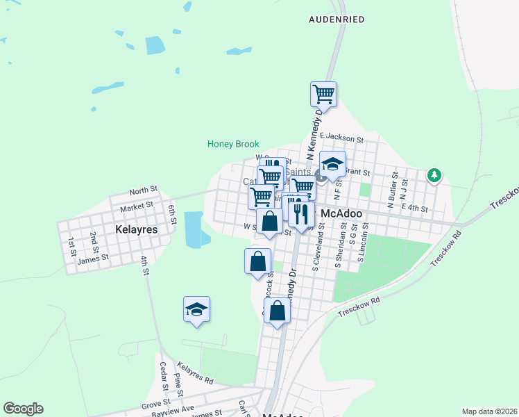 map of restaurants, bars, coffee shops, grocery stores, and more near 134 West Blaine Street in McAdoo