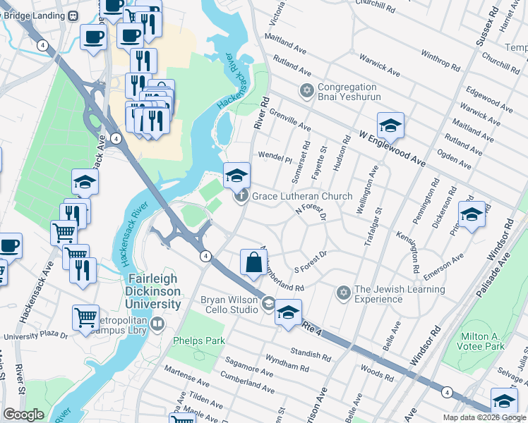 map of restaurants, bars, coffee shops, grocery stores, and more near 692 Sunderland Rd in Teaneck