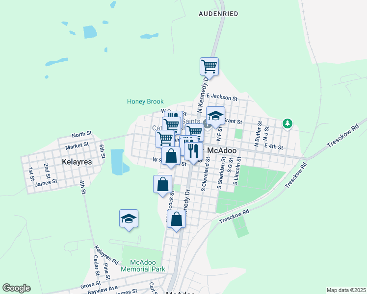 map of restaurants, bars, coffee shops, grocery stores, and more near in McAdoo