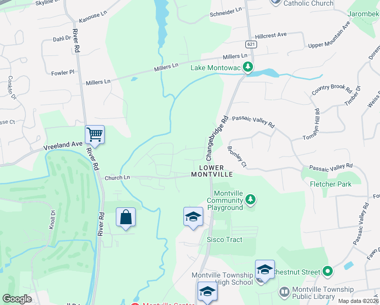 map of restaurants, bars, coffee shops, grocery stores, and more near 39 Springbrook Road East in Montville