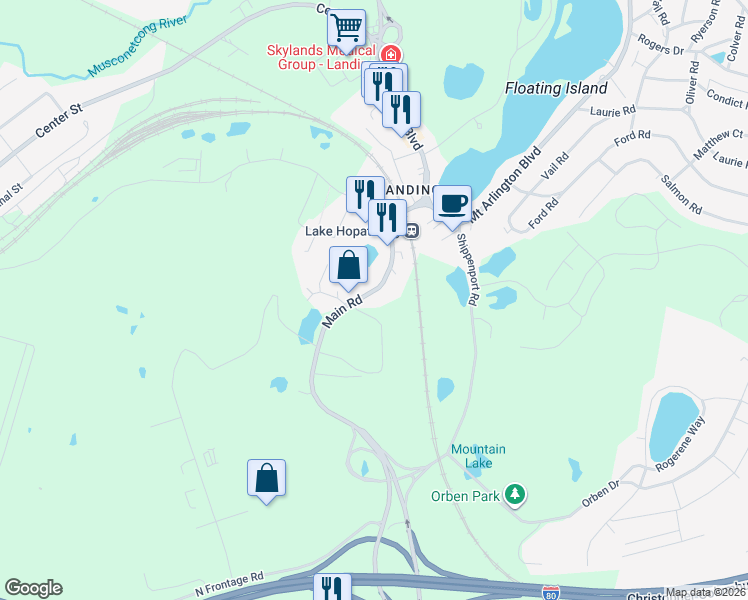map of restaurants, bars, coffee shops, grocery stores, and more near 155 Landing Road in Roxbury Township
