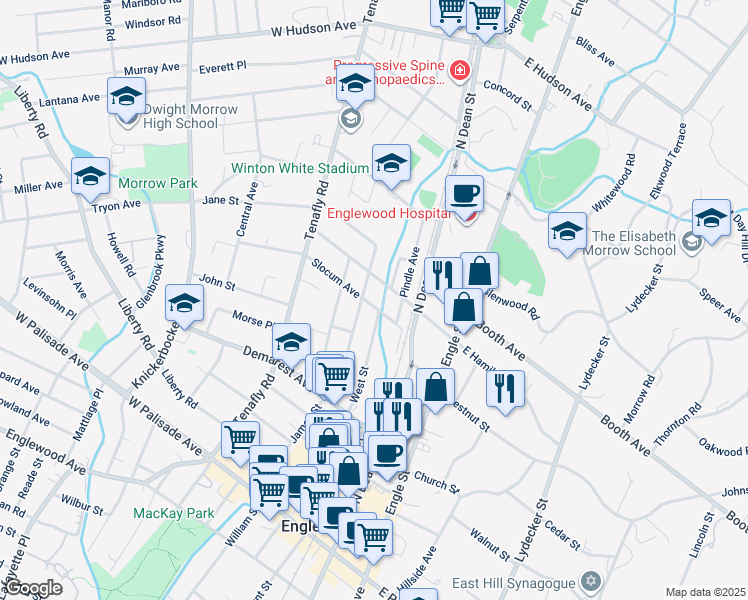 map of restaurants, bars, coffee shops, grocery stores, and more near 41 Slocum Avenue in Englewood