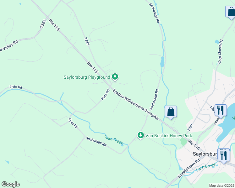 map of restaurants, bars, coffee shops, grocery stores, and more near 1025 Route 115 in Saylorsburg