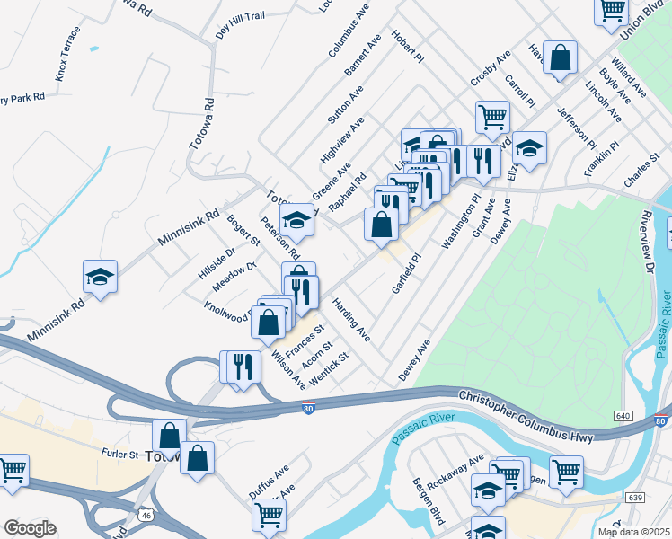 map of restaurants, bars, coffee shops, grocery stores, and more near 515 County Route 646 in Totowa