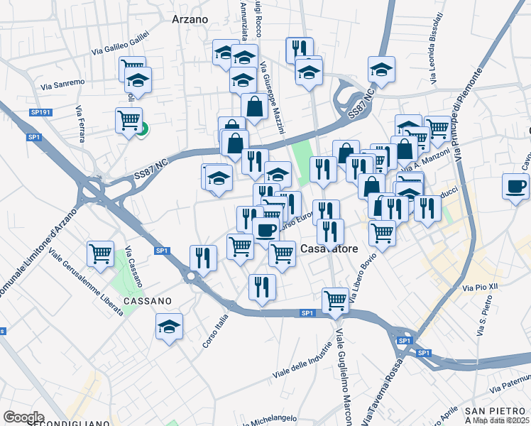 map of restaurants, bars, coffee shops, grocery stores, and more near 22 Via Tenete Esposito in Casavatore