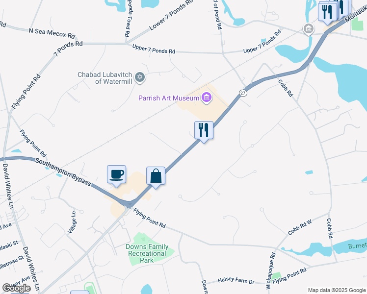 map of restaurants, bars, coffee shops, grocery stores, and more near 175 Montauk Highway in Water Mill