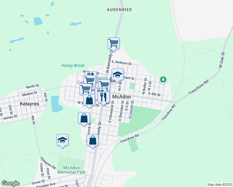 map of restaurants, bars, coffee shops, grocery stores, and more near in McAdoo