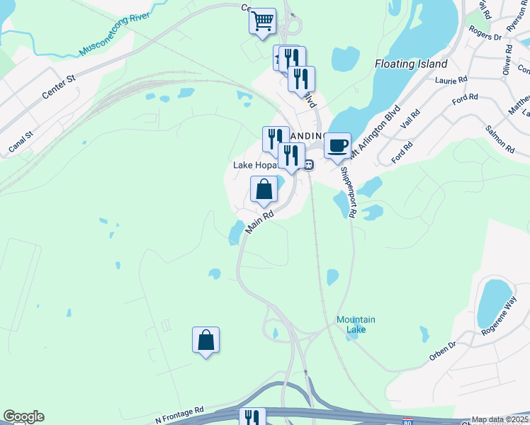 map of restaurants, bars, coffee shops, grocery stores, and more near 164 Landing Road in Roxbury Township