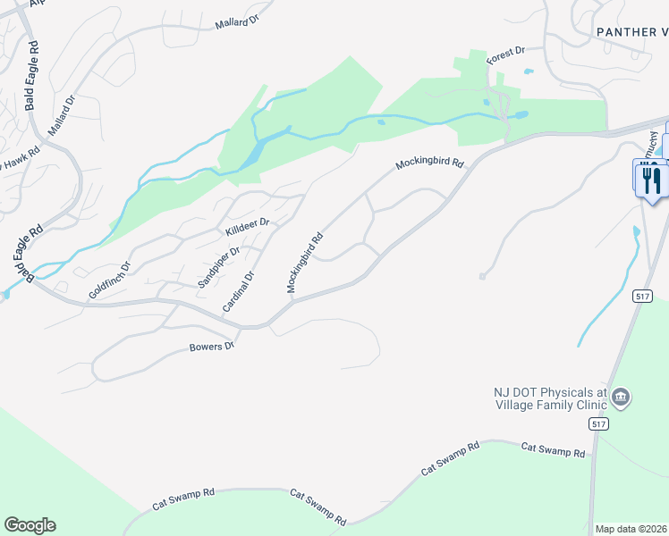 map of restaurants, bars, coffee shops, grocery stores, and more near 12 House Wren Road in Hackettstown