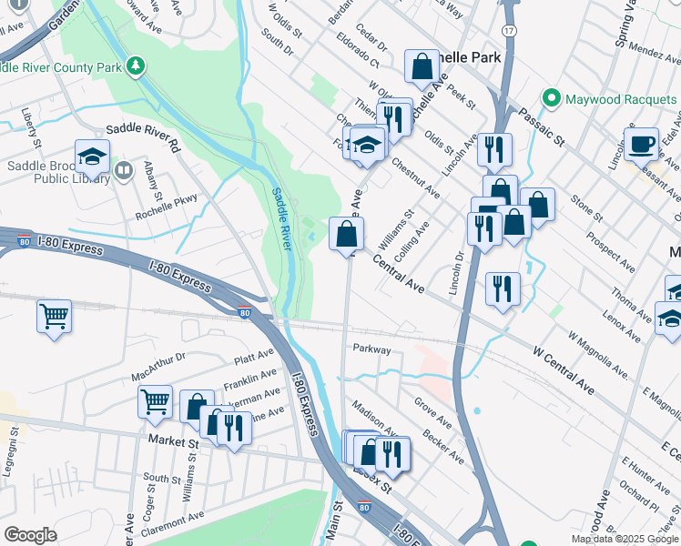 map of restaurants, bars, coffee shops, grocery stores, and more near 187 Rochelle Ave in Rochelle Park